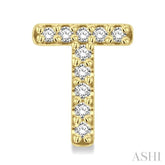 1/10 Ctw Initial 'T' Round Cut Diamond Earrings in 10K Yellow Gold